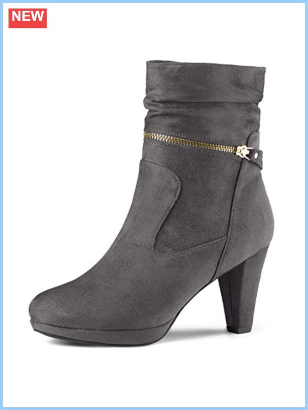 Faux Suede Platform Block Heel Mid Calf Boots Side Zip Slouch